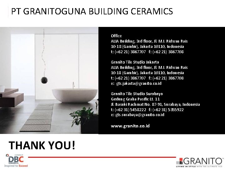 PT GRANITOGUNA BUILDING CERAMICS Office ALIA Building, 3 rd floor, Jl. M. I. Ridwan