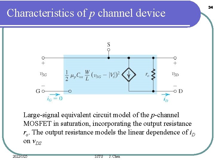 Characteristics of p channel device Large-signal equivalent circuit model of the p-channel MOSFET in