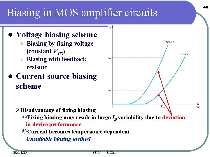 Biasing in MOS amplifier circuits l Voltage biasing scheme Ø Ø l Biasing by