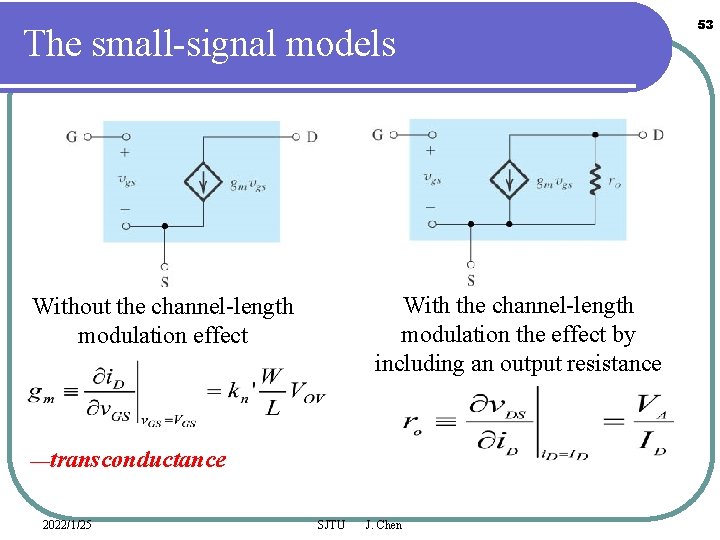 The small-signal models With the channel-length modulation the effect by including an output resistance