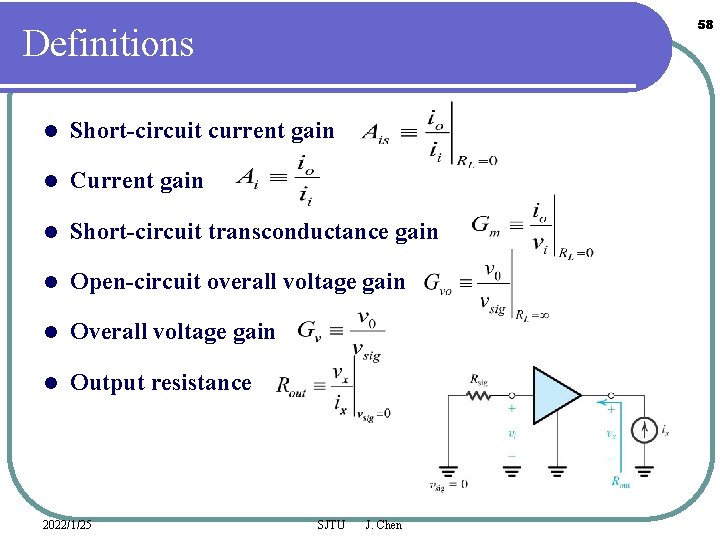 58 Definitions l Short-circuit current gain l Current gain l Short-circuit transconductance gain l