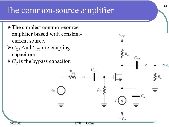 The common-source amplifier Ø The simplest common-source amplifier biased with constantcurrent source. Ø CC