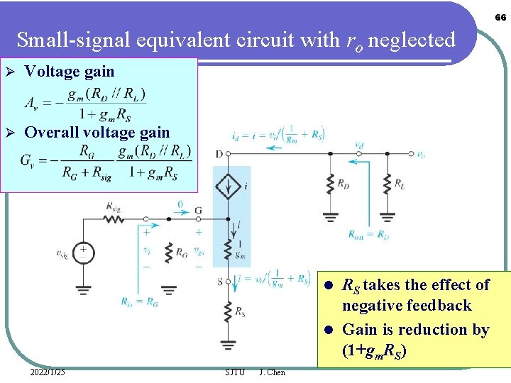 66 Small-signal equivalent circuit with ro neglected Ø Voltage gain Ø Overall voltage gain