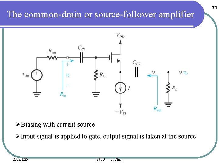 The common-drain or source-follower amplifier ØBiasing with current source ØInput signal is applied to