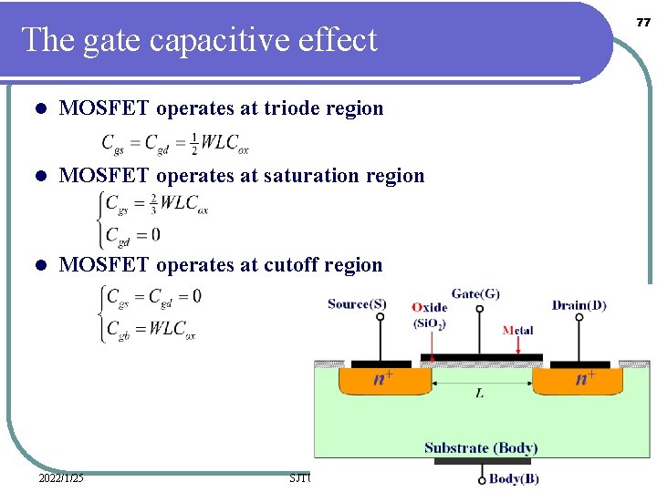 The gate capacitive effect l MOSFET operates at triode region l MOSFET operates at