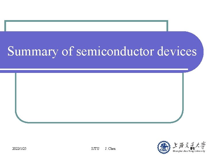 Summary of semiconductor devices 2022/1/25 SJTU J. Chen 91 