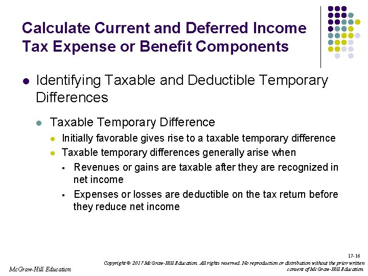 Calculate Current and Deferred Income Tax Expense or Benefit Components l Identifying Taxable and