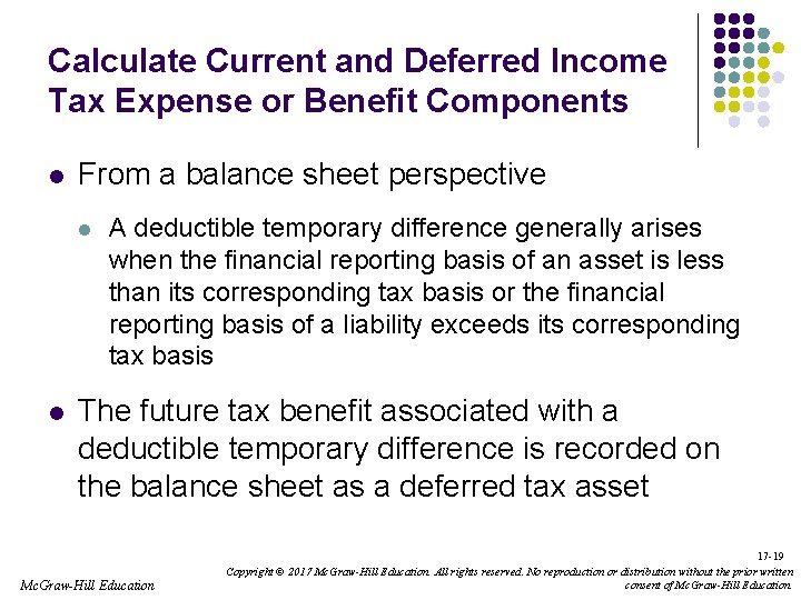 Calculate Current and Deferred Income Tax Expense or Benefit Components l From a balance