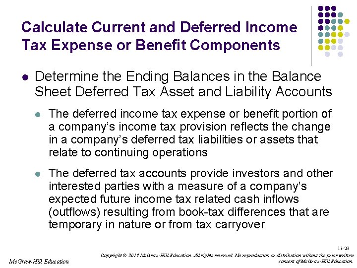 Calculate Current and Deferred Income Tax Expense or Benefit Components l Determine the Ending