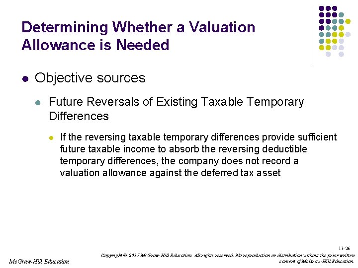 Determining Whether a Valuation Allowance is Needed l Objective sources l Future Reversals of