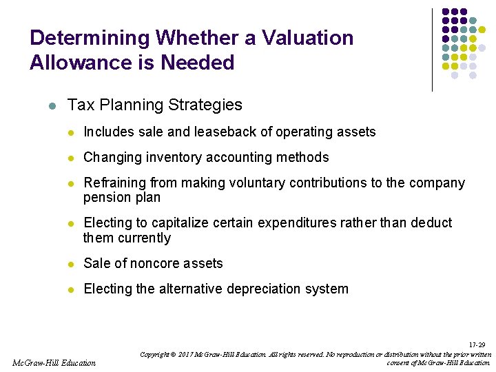 Determining Whether a Valuation Allowance is Needed l Tax Planning Strategies l Includes sale