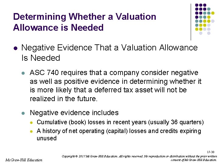 Determining Whether a Valuation Allowance is Needed l Negative Evidence That a Valuation Allowance