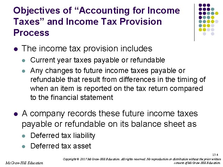 Objectives of “Accounting for Income Taxes” and Income Tax Provision Process l The income