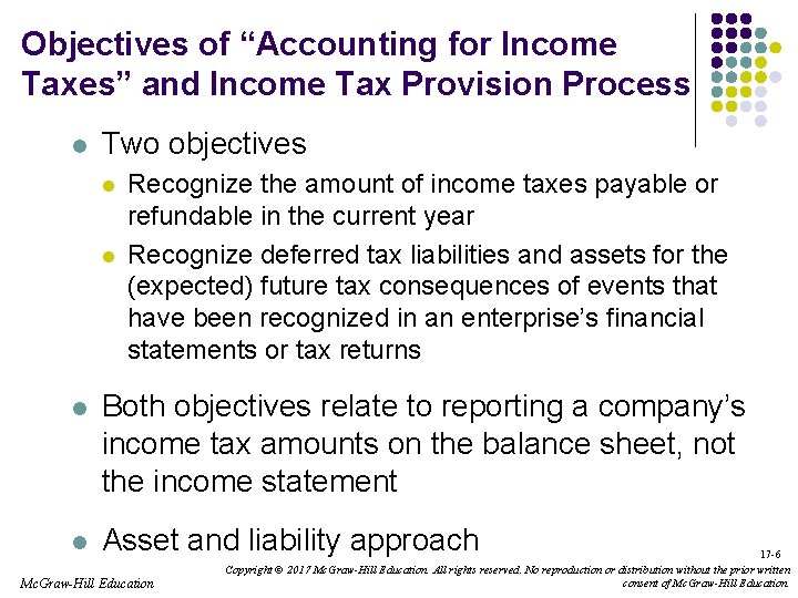 Objectives of “Accounting for Income Taxes” and Income Tax Provision Process l Two objectives