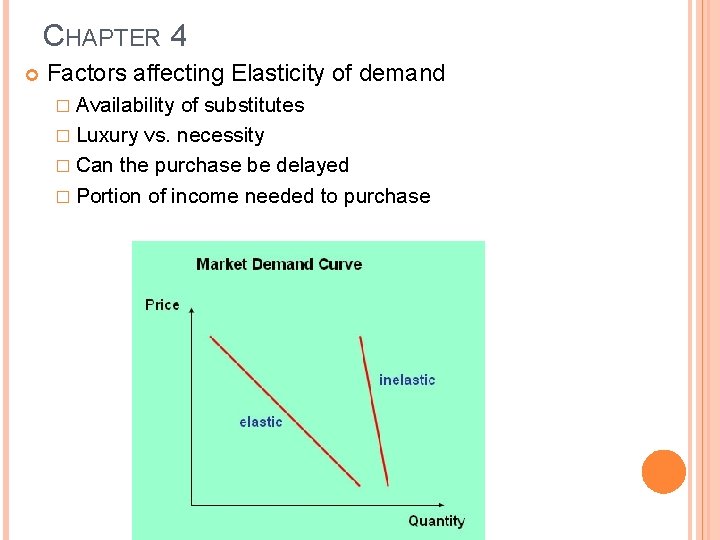 CHAPTER 4 Factors affecting Elasticity of demand � Availability of substitutes � Luxury vs.