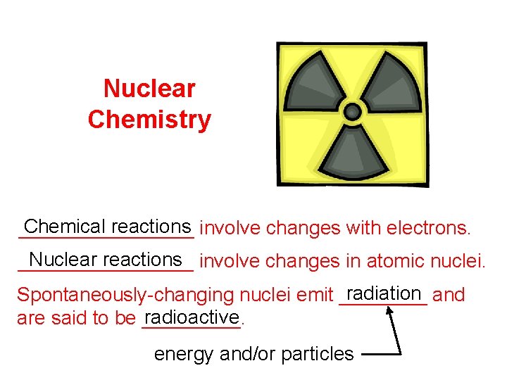 Nuclear Chemistry Chemical reactions involve changes with electrons. ________ Nuclear reactions involve changes in