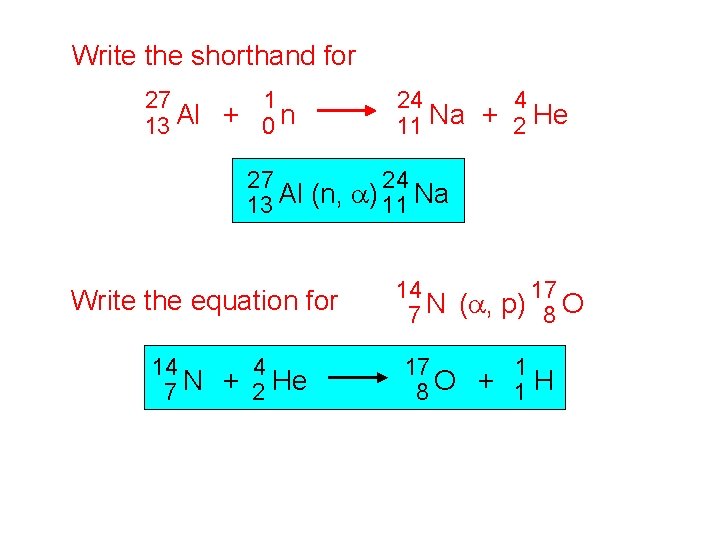 Write the shorthand for 27 1 Al + 13 0 n 24 4 Na