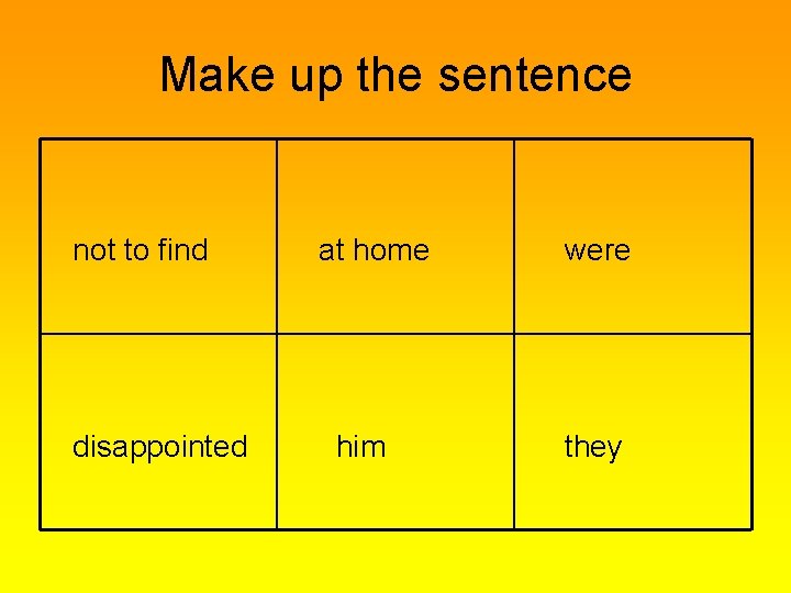 Make up the sentence not to find disappointed at home him were they 