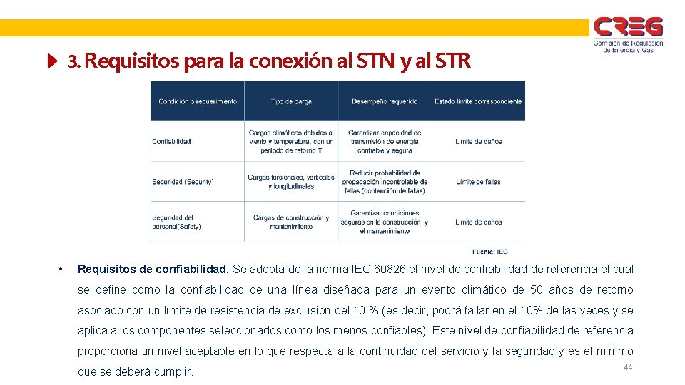 3. Requisitos para la conexión al STN y al STR • Requisitos de confiabilidad.