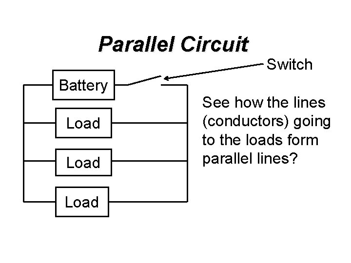 Parallel Circuit Battery Load Switch See how the lines (conductors) going to the loads