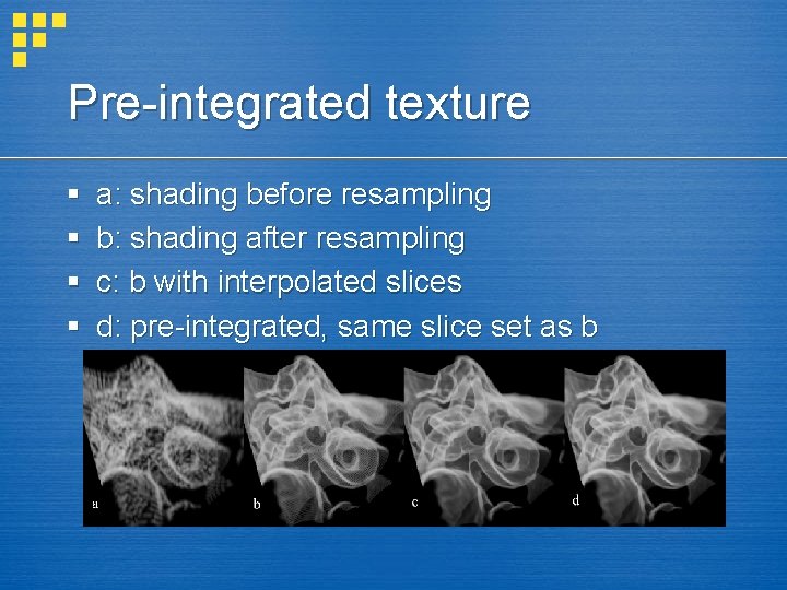 Pre-integrated texture § § a: shading before resampling b: shading after resampling c: b