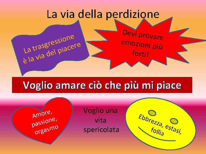 La via della perdizione Devi prov are emozioni più forti! e n o i