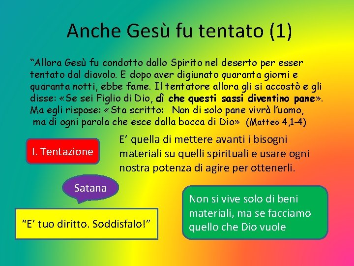 Anche Gesù fu tentato (1) “Allora Gesù fu condotto dallo Spirito nel deserto per