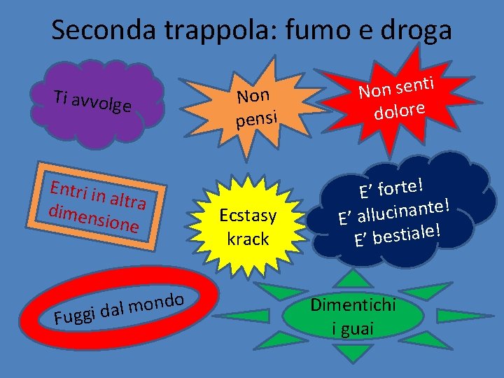 Seconda trappola: fumo e droga Ti avvolge Entri in altra dimens ione do n