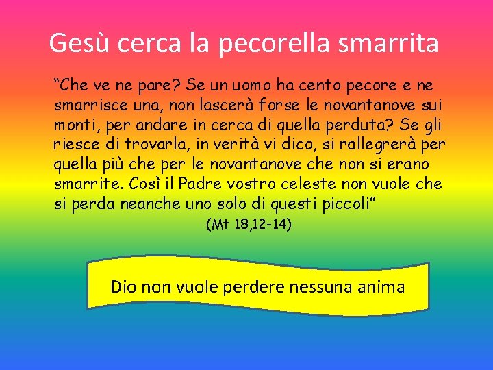 Gesù cerca la pecorella smarrita “Che ve ne pare? Se un uomo ha cento