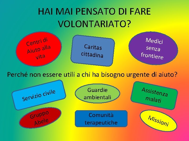 HAI MAI PENSATO DI FARE VOLONTARIATO? i d i r t n Ce la