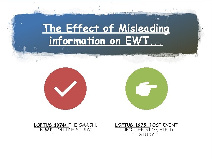 The Effect of Misleading information on EWT. . . LOFTUS 1974: THE SMASH, BUMP,