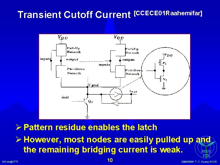 Transient Cutoff Current [CCECE 01 Raahemifar] Ø Pattern residue enables the latch Ø However,