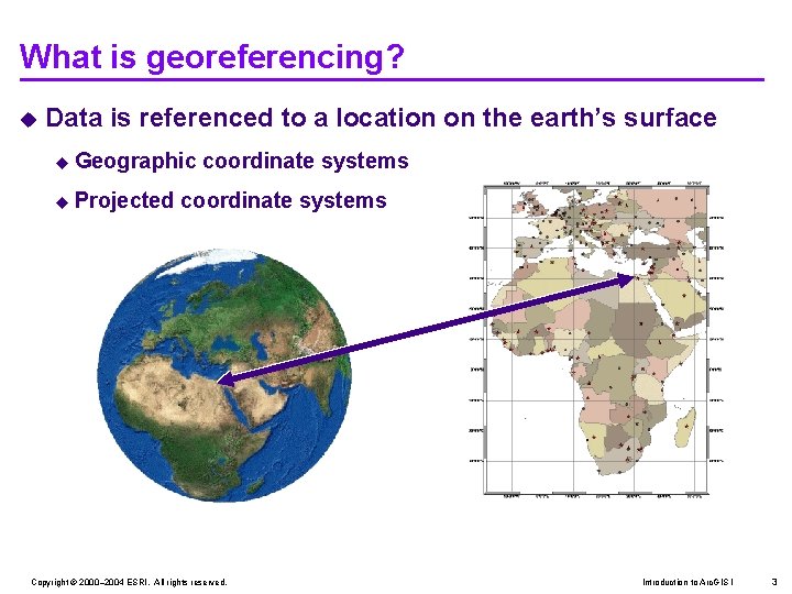 What is georeferencing? u Data is referenced to a location on the earth’s surface