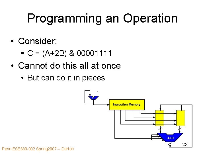 Programming an Operation • Consider: § C = (A+2 B) & 00001111 • Cannot