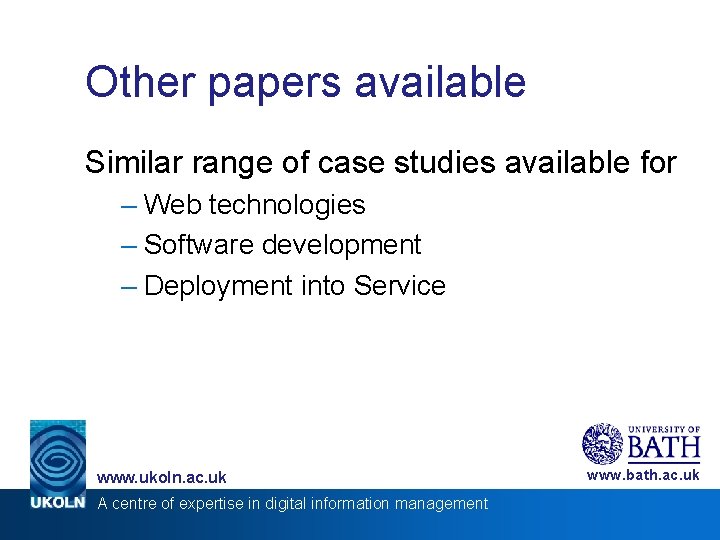 Other papers available Similar range of case studies available for – Web technologies –