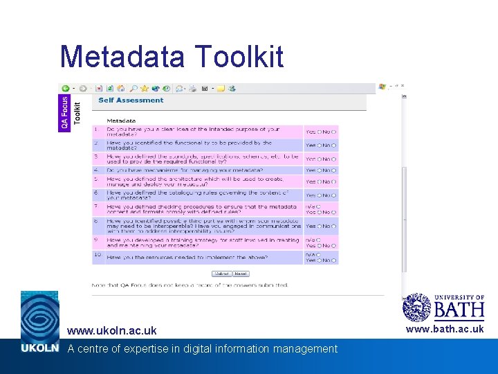 Metadata Toolkit www. ukoln. ac. uk A centre of expertise in digital information management