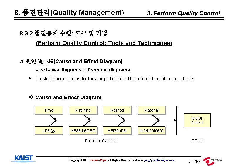 8. 품질관리(Quality Management) 3. Perform Quality Control 8. 3. 2 품질통제 수행: 도구 및