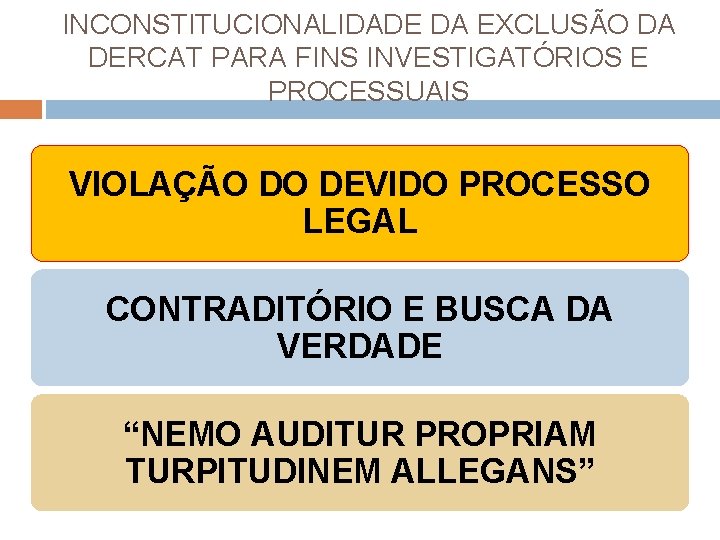 INCONSTITUCIONALIDADE DA EXCLUSÃO DA DERCAT PARA FINS INVESTIGATÓRIOS E PROCESSUAIS VIOLAÇÃO DO DEVIDO PROCESSO