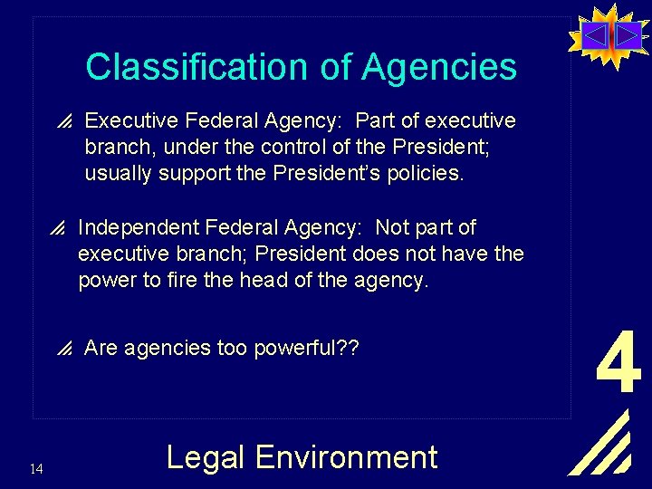 Classification of Agencies p Executive Federal Agency: Part of executive branch, under the control
