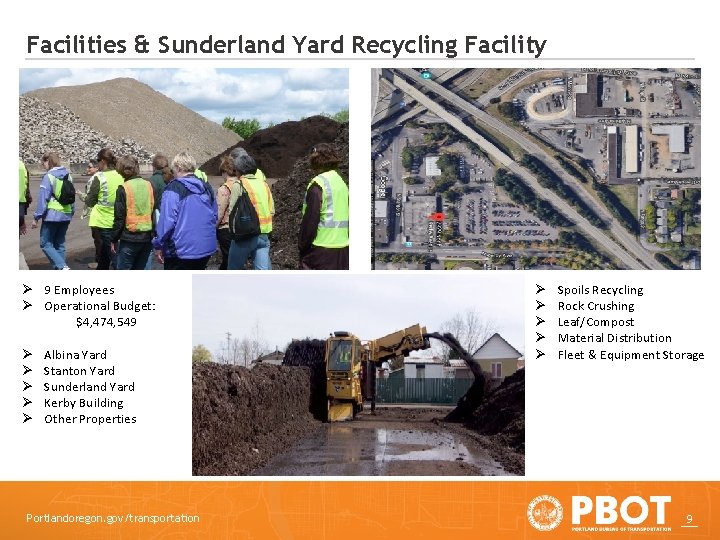 Facilities & Sunderland Yard Recycling Facility Ø 9 Employees Ø Operational Budget: $4, 474,