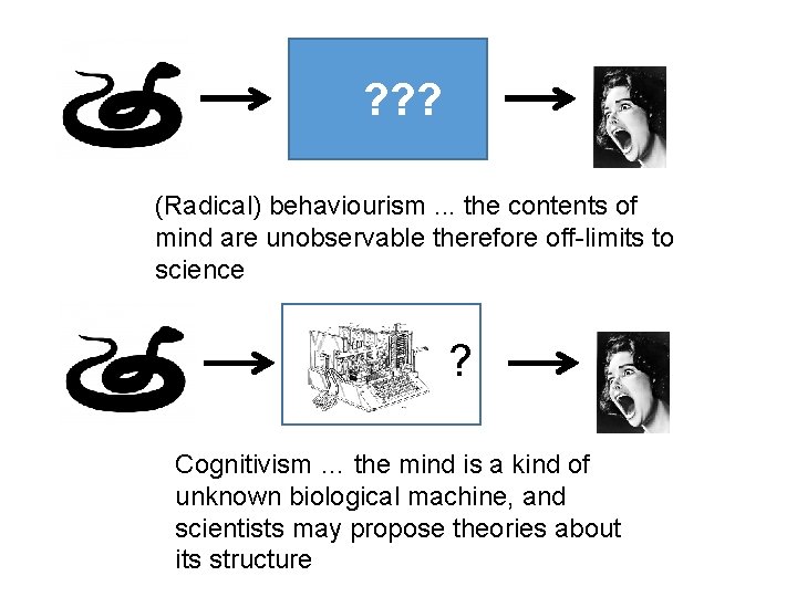 ? ? ? (Radical) behaviourism. . . the contents of mind are unobservable therefore