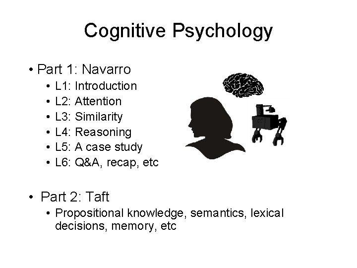 Cognitive Psychology • Part 1: Navarro • • • L 1: Introduction L 2: