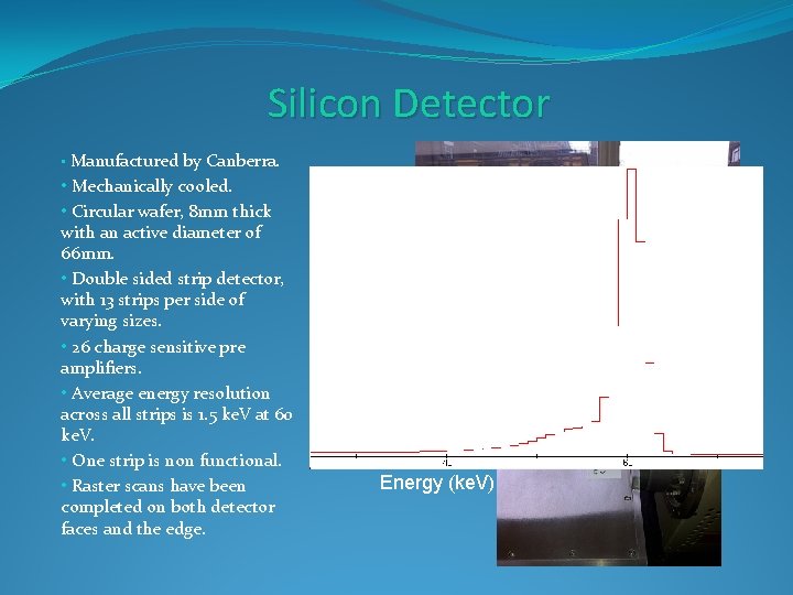 Silicon Detector • Manufactured by Canberra. • Mechanically cooled. • Circular wafer, 8 mm