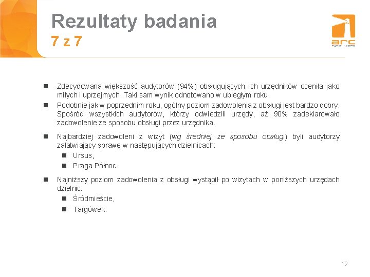 Rezultaty badania Tytuł slajdu 7 z 7 n n Zdecydowana większość audytorów (94%) obsługujących