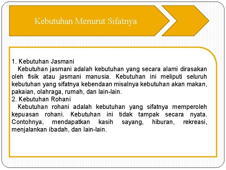 Kebutuhan Menurut Sifatnya 1. Kebutuhan Jasmani Kebutuhan jasmani adalah kebutuhan yang secara alami dirasakan