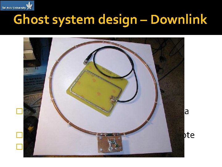 Ghost system design – Downlink �Receiving antenna: a 39 cm loop antenna designed for