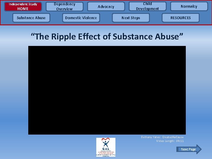 Independent Study HOME Substance Abuse Dependency Overview Domestic Violence Advocacy Child Development Next Steps