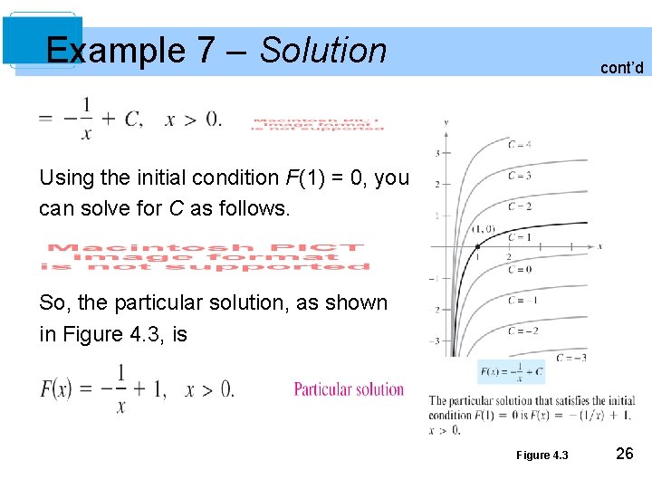 Example 7 – Solution cont’d Using the initial condition F(1) = 0, you can