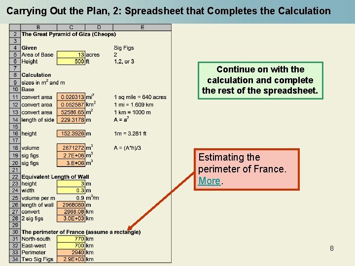 Carrying Out the Plan, 2: Spreadsheet that Completes the Calculation Continue on with the