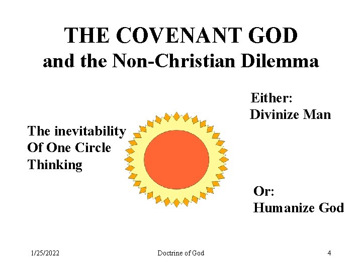 THE COVENANT GOD and the Non-Christian Dilemma Either: Divinize Man The inevitability Of One